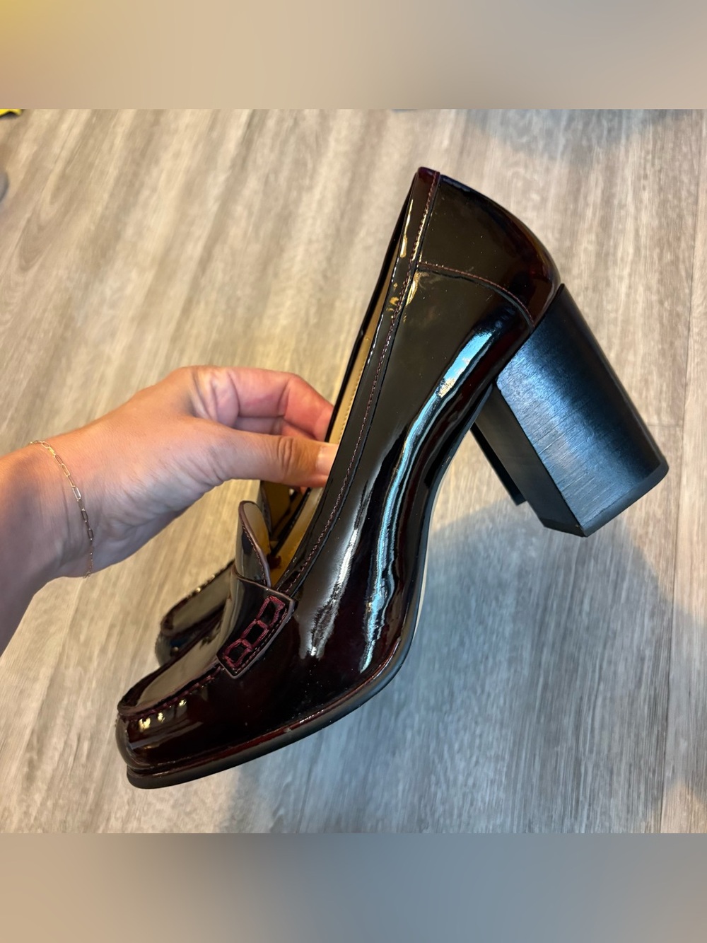 Deep Red Wine Michael Kors Patent Leather Block Heeled Pump Size 9